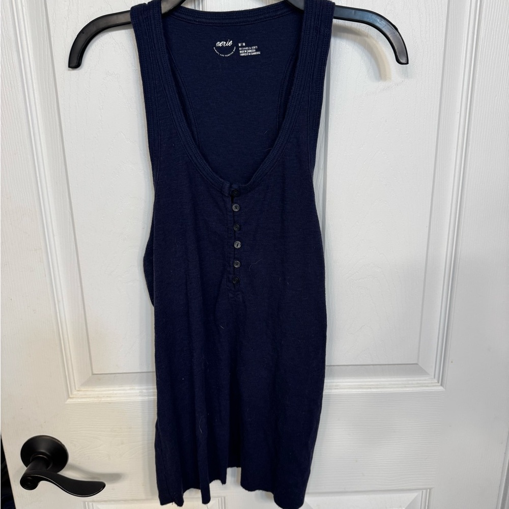 Aerie Navy Buttoned Tank Top